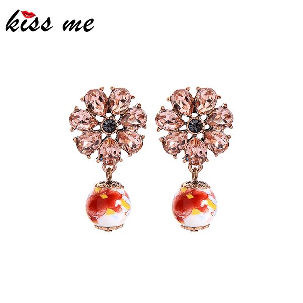 

kissme two-tone unique resin flower ceramic drop earrings for women gifts alloy dangle earrings 2020 fashion jewelry accessories, Silver