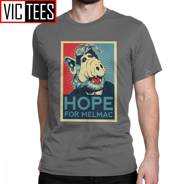 

hope for melmac yes we can parody with alf tshirt men cotton t-shirt homme tv shumway sitcom cat alien