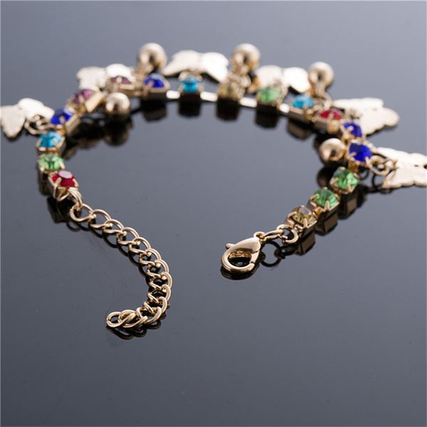 

retro bracelet simple bead butterfly chain ankle chain color rhinestones imitation crystal cute bracelets jewelry adjustable, Golden;silver