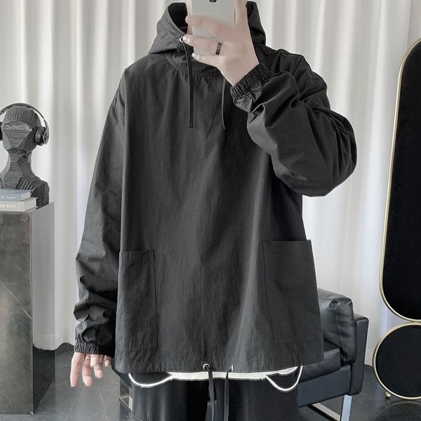 

fbfvx zijun мужская мода бренд harajuku стиль с капюшоном свитер мужской свободный тонкий свитер пальто пальто вскользь все соответствует ве, Black