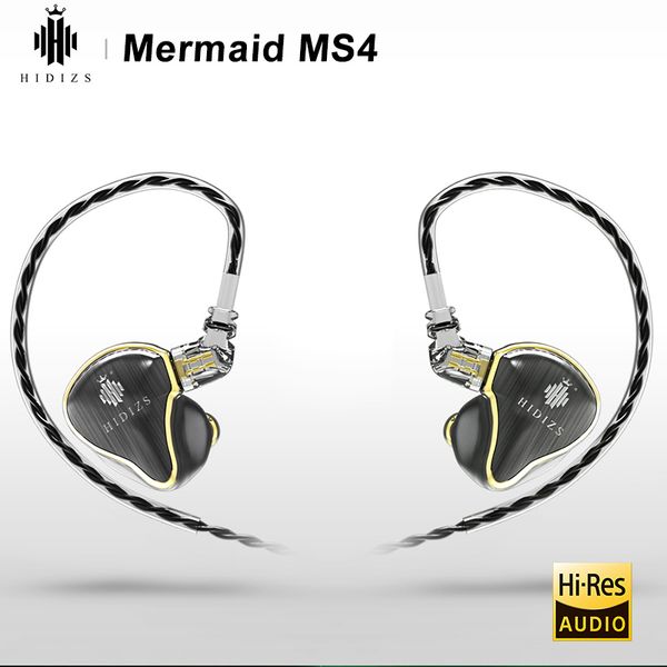 

hidizs mermaid ms4 hifi audio 4 driver units hybrid triple 3 knowles ba+1 dd in-ear monitor earphone iem 2 pin 0.78mm detachab