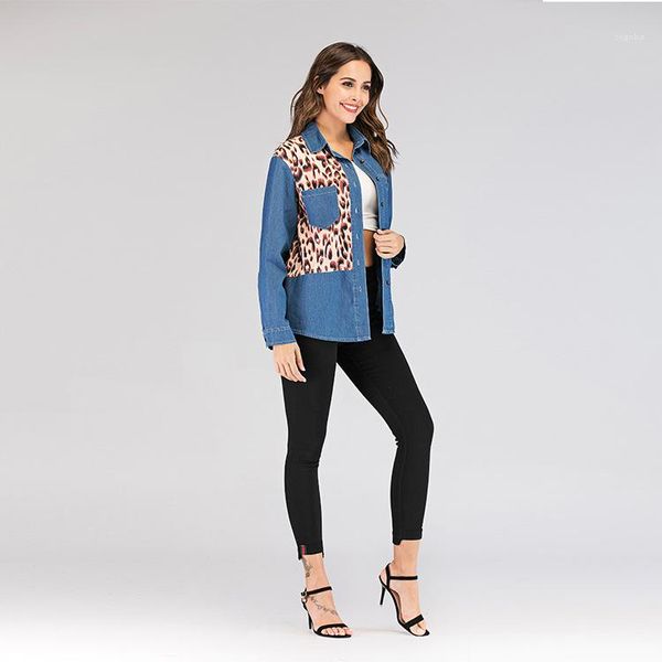 

leopard printed womens panelled coat with pocket casual loose long sleeve female new arrival designer womens jackets, Black;brown