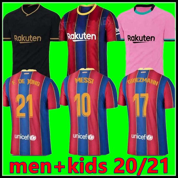 

20 21 barcelona soccer jerseys griezmann 2020 2021 ansu fati messi barca f.de jong mens jersey kids kit braithwaite suarez football shirt, Black;yellow