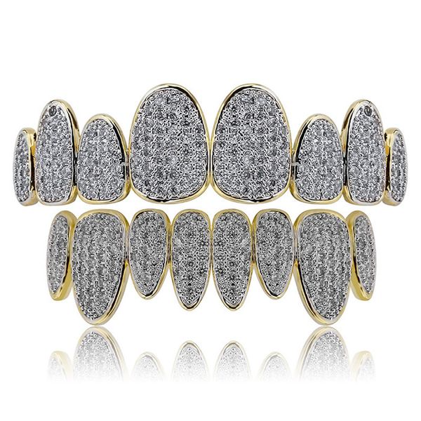 

punk teeth grillz set gold silver irregular 8-tooth canines with zircon teeth grillz hot, Black