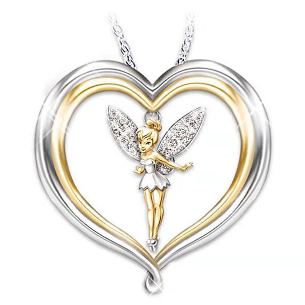 

fairy heart necklaces for women girls fashion crystal pendant necklace statement wedding jewelry gifts dropshipping, Silver