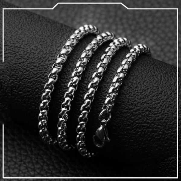 

2020 new men's most popular personality simple style titanium steel stainless steel necklace square pearl chain men's titanium ste, Silver