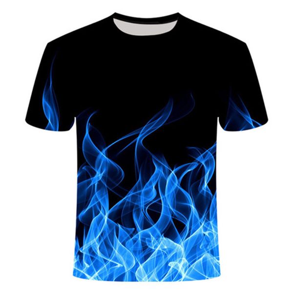 

new blue flame quality 3d print shirts oversized funny kawaii men clothing