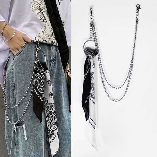 

men women punk hip hop pant chain belts female with square scarves jewelry nice gift trousers silver keychain cool metal chains, Black;brown