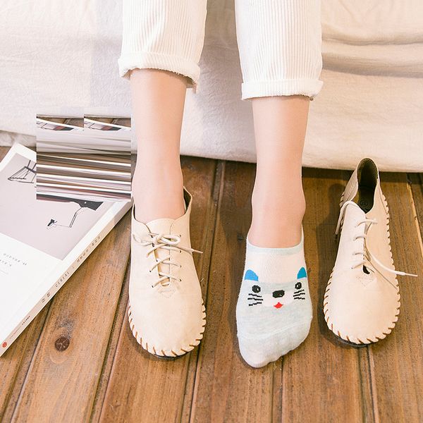 

мультфильм животных summer low cut cotton противоскользящая дышащие женщины лодочные носки, Black