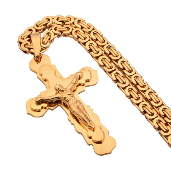

multilayer cross pendant necklace for men gold color stainless steel byzantine pendant necklace for men women jewelry 6mm, Silver