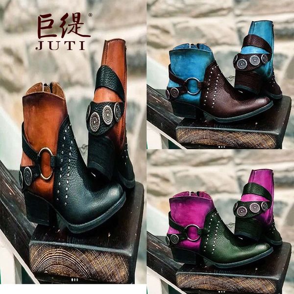 

women ankle boots chaussure mid heels booties plus size gladiator paisley ethic sale shoes woman zapatos mujer sapato, Black