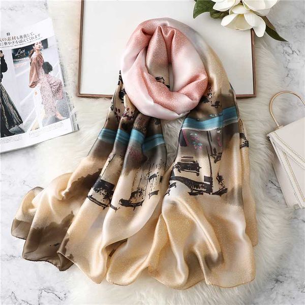 

2020 women silk designer ink painting lady scarves chinoiserie shawls wraps female beach stoles winter scarfs, Blue;gray