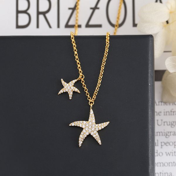

summer beach jewelry sea star necklace zircon boho jewelry starfish pendant necklace for women gift zk30, Silver