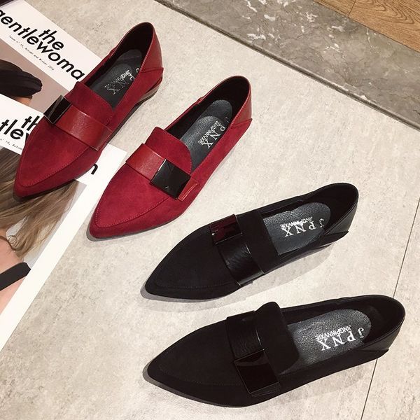 

spring autumn women oxford shoes pointed toe boat shoes female low heels dress buckle metal office work woman 8259l, Black