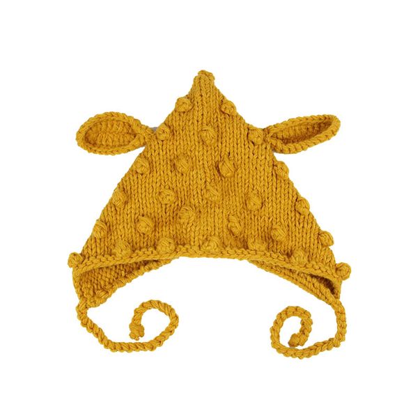 

kids size cartoon fairy design lovely ears and balls peaked warm knit hat pure colors children caps 18*16cm, Blue;gray