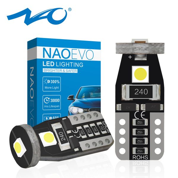 

nao t10 w5w led bulbs 1.7w side light car interior lighting 3030 smd instrument panel marker lamp 12v auto 194 168 6000k white
