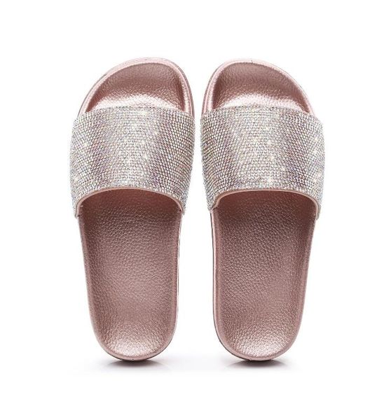

rhinestone women slippers flip flops summer slides women shoes crystal diamond bling beach slides sandals casual shoes slip on, Black