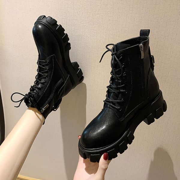 

winter boots lady platform sports shoes woman booties ladies low heels booties luxury designer boots-women round toe, Black