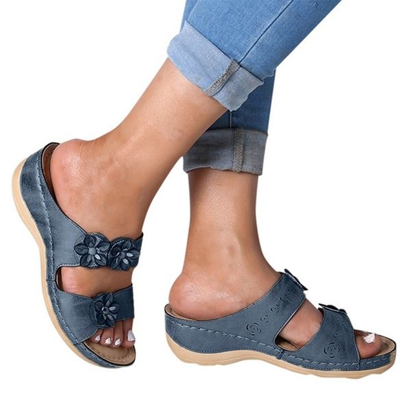 

summer women slippers flower decoration slingback sandals ladies open toe casual shoes platform wedge slides beach woman shoe, Black