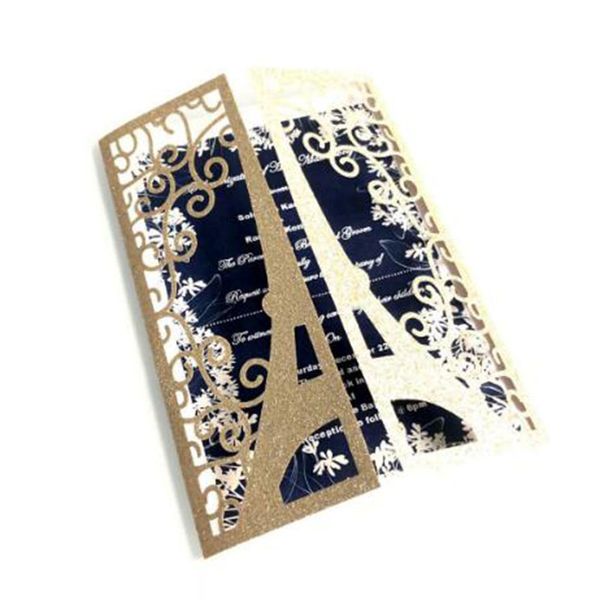

greeting cards 100pcs/set european style wedding invitation card laser cut hollow out tower marry event party decorations