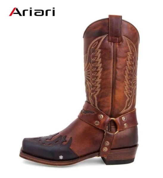

ariari women fashion vintage mid calf boots soft leather shoes female autumn winter motorcycle boots comfortable women botas, Black