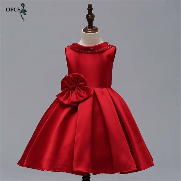 

flower hand nail bead kids clothing elegent girls back hollow out silks and satins dresses for children princess party custumes 0926, Red;yellow