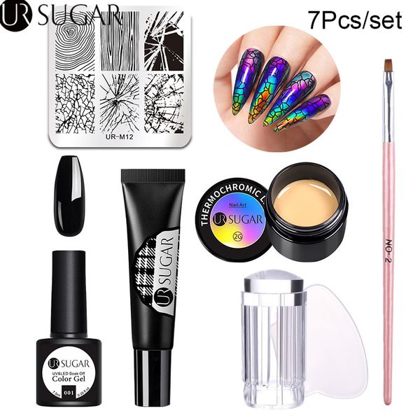 

ur sugar 2g thermochromic liquid stamping kit crystal mood color-changing gel nail polish soak off paint gel black base needed, Red;pink