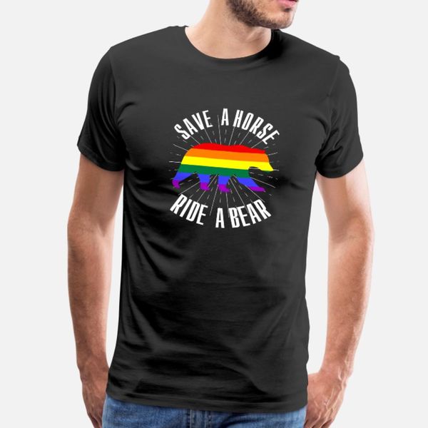 

save a horse bear lgbt rainbow flag gay pride fun t shirt men customize 100% cotton o neck clothing cute humor spring cool shirt