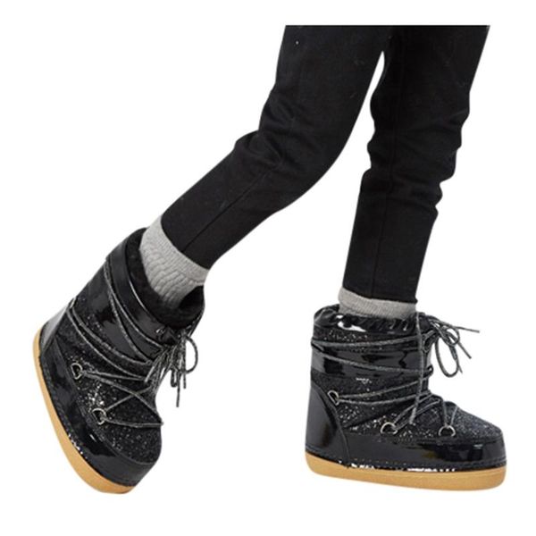 

women's winter platform keep warm snow boots ankle boots overcoat casual rubber shoes platform non-slip lace-up botas mujer, Black