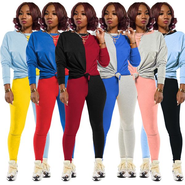 

women tracksuit designers long sleeves t shirt pants leggings autumn winter fashion color contrast patchwork sports two pieces suit d82408, White