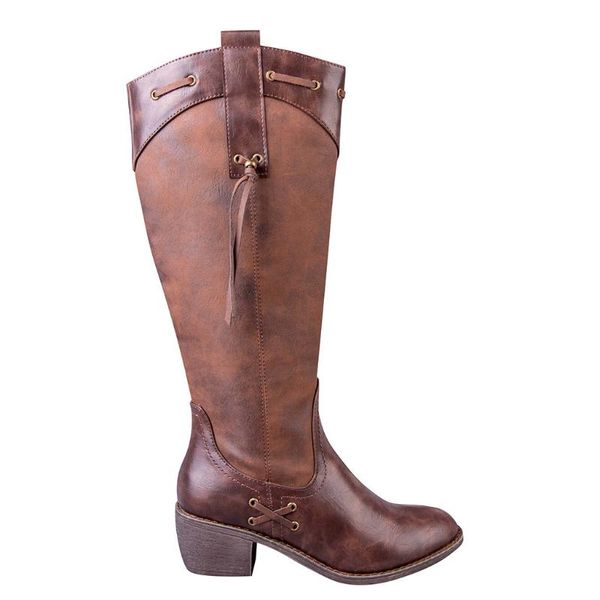 

women's flats round toe high-heeled long boots square root heels casual shoes woman vintage non-slip knee-high combat boots, Black