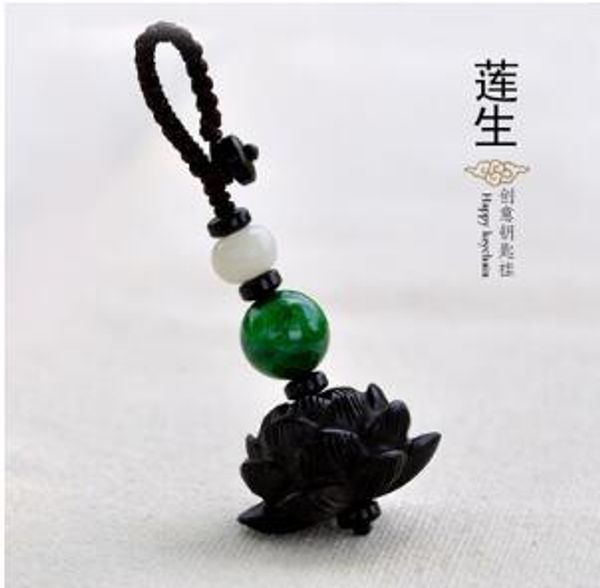 

ebony hand-carved lotus car keychain key pendant to ward off evil and protect the peace and security of bodhi root, Silver