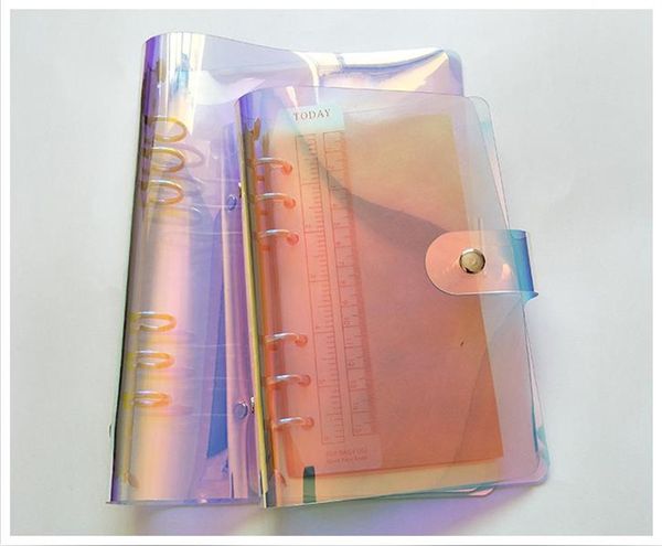 Blocco note per raccoglitore laser colorato multi-formato Foro tondo in stile giapponese Semplice custodia in PVC Quaderno per documenti da ufficio da viaggio manuale