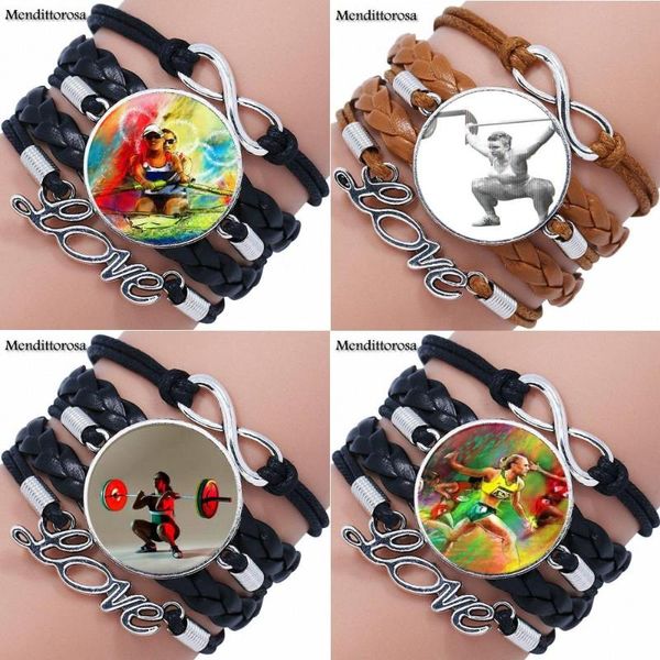 

for women gift sport women art picture kids jewelry with glass cabochon multilayer black/brown leather bracelet bangle, Golden;silver
