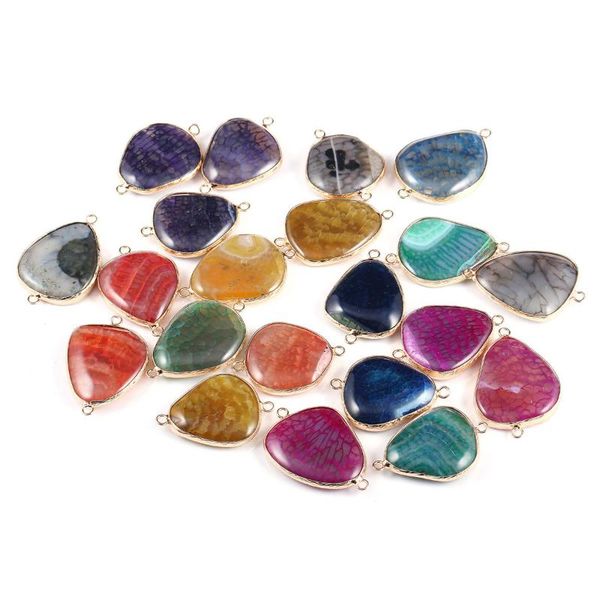 

irregular shape yellow stripe agates pendant necklace reiki healing natural stone amulet diy jewelry gift size 28x39mm, Bronze;silver