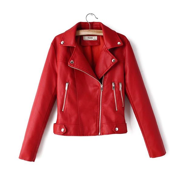 

women's leather & faux women brief short coat long sleeve casual jacket adjusted waist red black beige sml 3colors drop