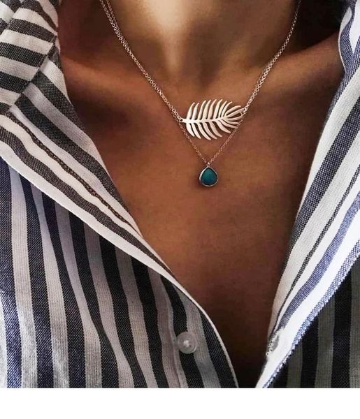 

new product fashion trend branch drop-shaped necklace multi-layer clavicle chain women ladies necklace, Silver