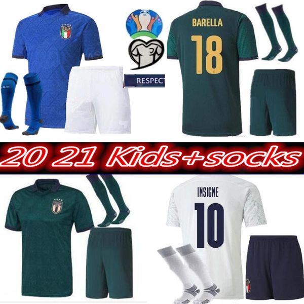 

new 20 21 italy soccer jerseys insigne immobile youth 2020 2021 de rossi third renaissance belotti totti boys football kids kits shirt, Black
