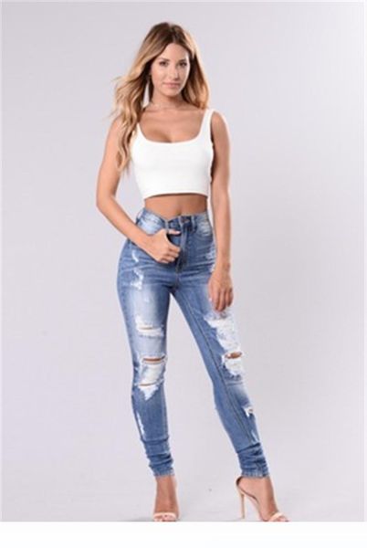 

women high waist designer jeans fashion washed jeans skinny bellbottoms girls slim denim womens trousers ing, Blue