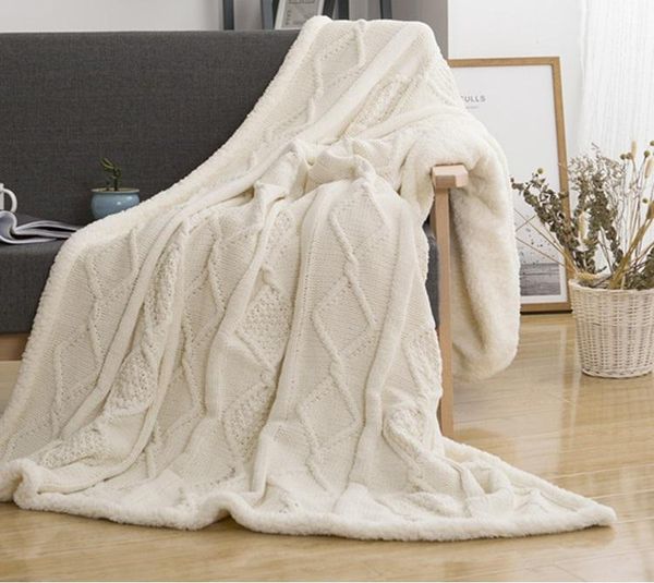

blankets 32 150*200cm knitted blanket double layer sherpa plush fleece plaids for beds sofa knitting mantas throw bedspread