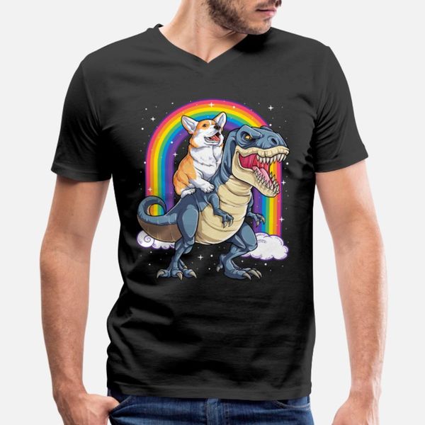 

corgi riding dinosaur t rex funny rainbow t shirt men knitted tee shirt s-xxxl solid color anti-wrinkle basic summer pattern shirt