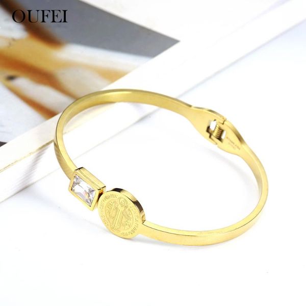 

oufei bangles stainless steel jewelry woman bangles cuff religion charm jewelry korea accessories wholesale 2020 new, Black