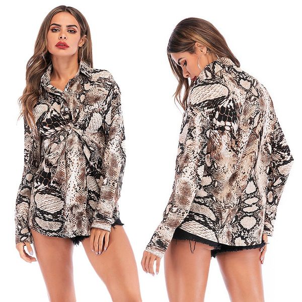 

women's blouses & shirts women snake printed blouse long sleeve lapel button down casual loose stylish shirt, White