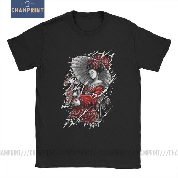 

one with nature t-shirts men round collar pure cotton t shirt geisha japan tattoo cool tokyo beauty japanese short sleeve tees