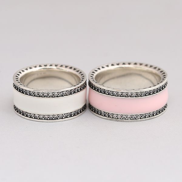 

genuine 925 sterling silver love carving enamel cz ring compatible with european jewelry, Golden;silver