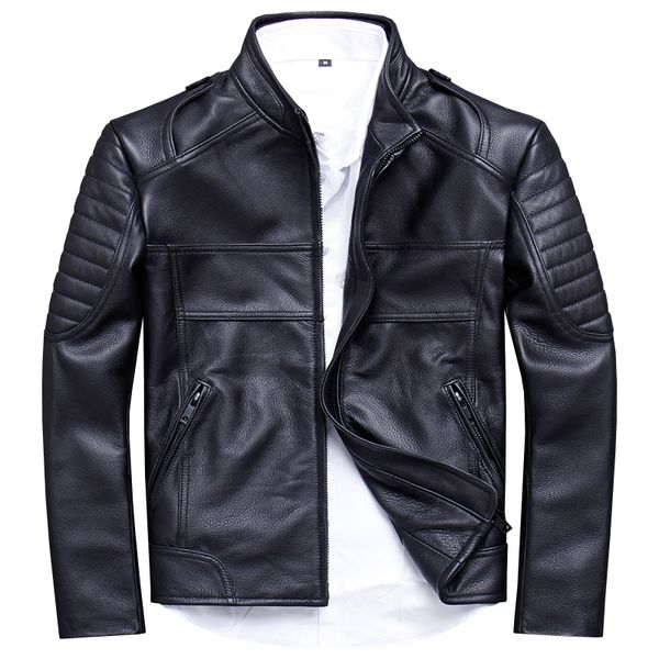 

men's leather & faux 2021 real genuine jacket men biker motorcycle cow jackets spring autumn cowhide coat 1820 kj3211, Black