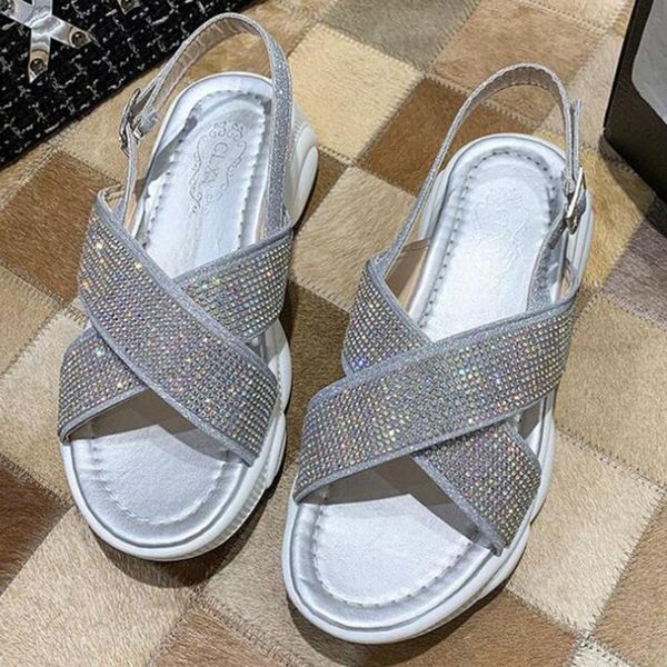 

2020 summer sandals women new rhinestone woven ladies sandals casual flip-toe flat sandalias mujer zapatos mujer xx244, Black