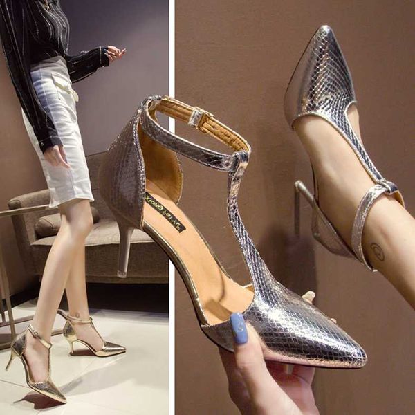 

2020 elegant pu women sandals pointed toe high heels 7cm dress party shoes pump valentine shoes silver wedding, Black