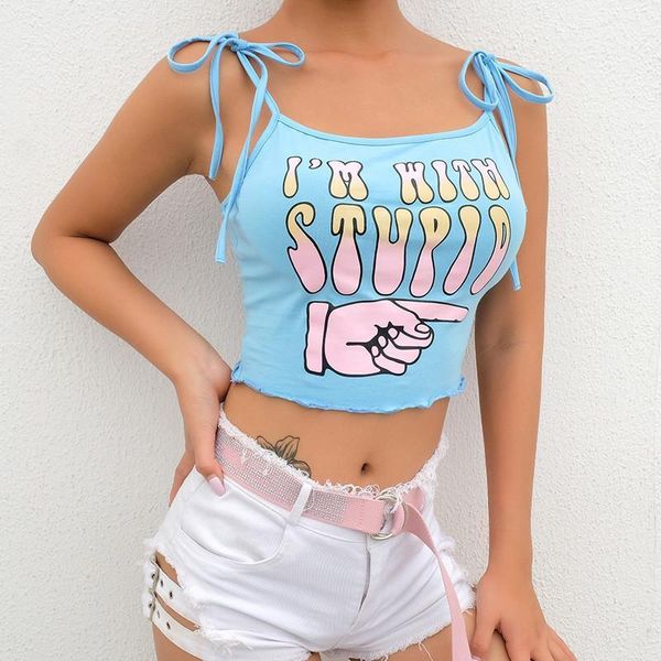 

cartoon sling vest short shirt strap tube vest tanks summer women 3d print camis, White