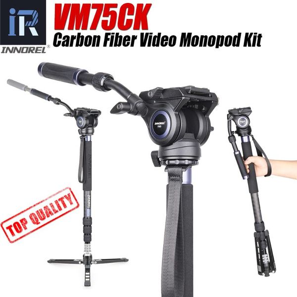 

tripods vm75 carbon fiber video monopod kit with professional fluid head removable tripod base for dslr camera camcorders